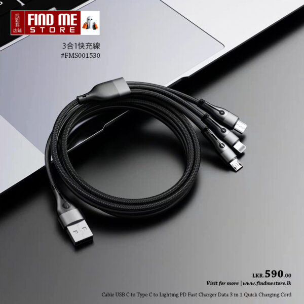3 In 1 USB Charger Fast Charging Cable Type C Micro Iphone Strong Cable - Image 3
