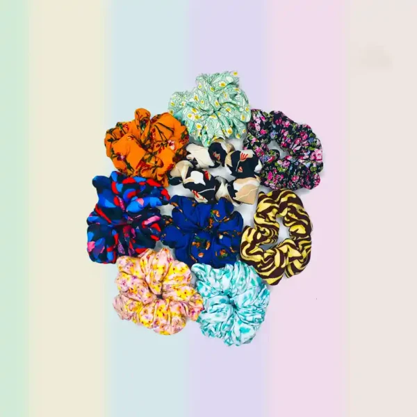 09 PCS Designed Fabric Large Scrunchies Set Elastic Hair Bands Floral Print - Image 2