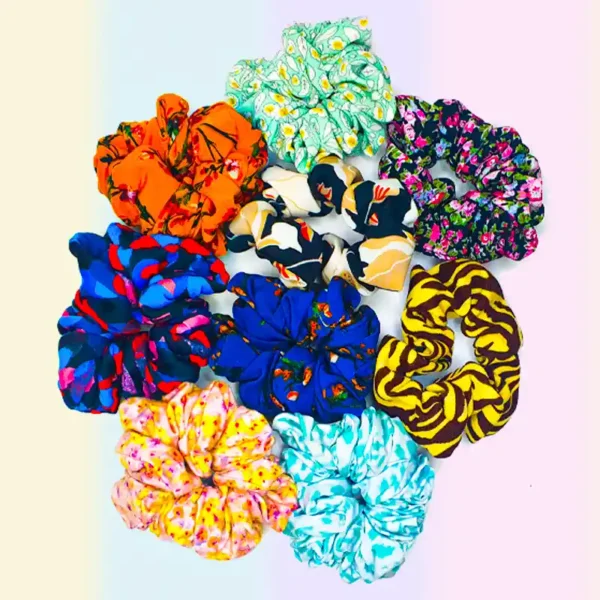 09 PCS Designed Fabric Large Scrunchies Set Elastic Hair Bands Floral Print - Image 3