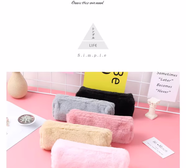 Plush Pencil Case Stationery School Solid Color Pencil Pouch Kids Smart - Image 4