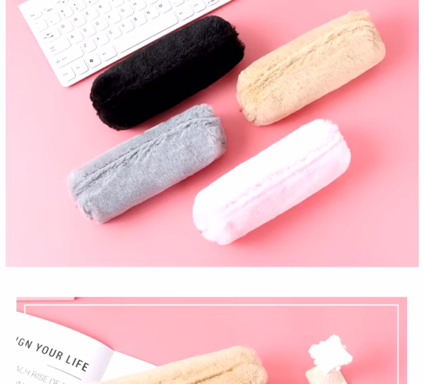 Plush Pencil Case Stationery School Solid Color Pencil Pouch Kids Smart