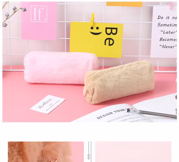 Plush Pencil Case Stationery School Solid Color Pencil Pouch Kids Smart - Image 2