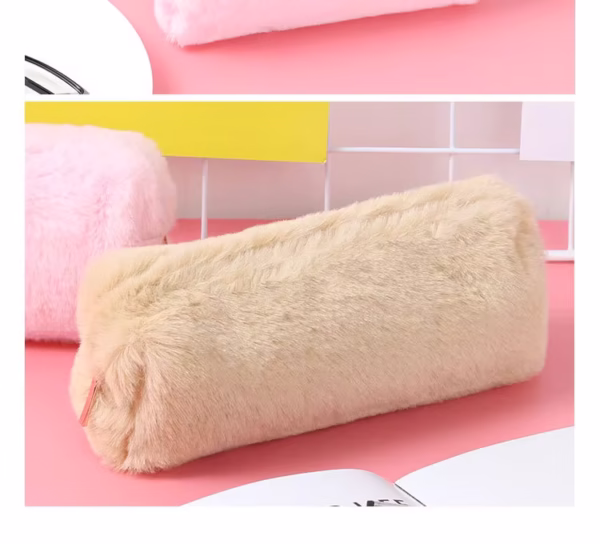 Plush Pencil Case Stationery School Solid Color Pencil Pouch Kids Smart - Image 5
