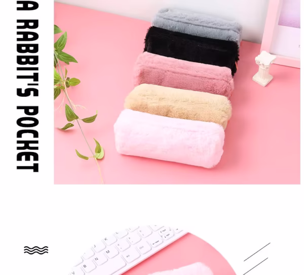 Plush Pencil Case Stationery School Solid Color Pencil Pouch Kids Smart - Image 3