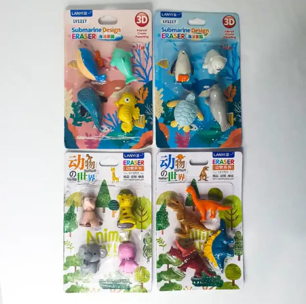 4 Pcs High End Branded Eraser Set Cartoon Animal Erasers for Student - Image 2