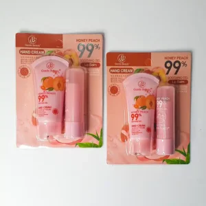 2Pcs Set Hand Cream Lip Balm Set Honey Peach Moisturizer Whitening