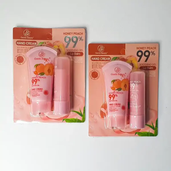 2Pcs Set Hand Cream Lip Balm Set Honey Peach Moisturizer Whitening - Image 3