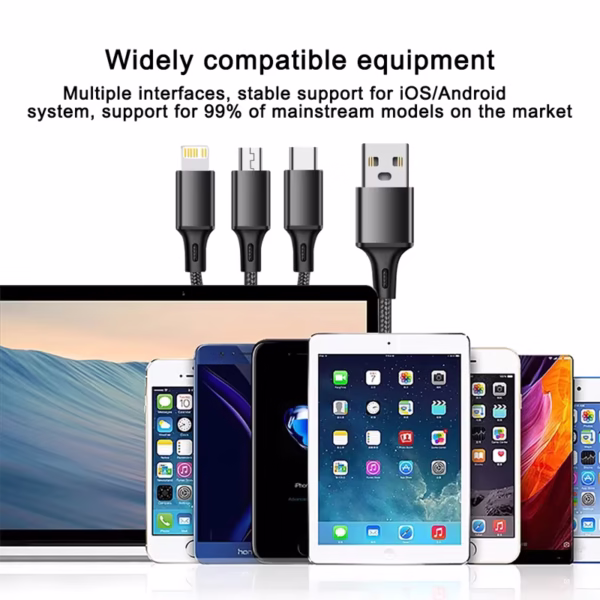 3 In 1 USB Fast Charging Cable Type C Micro Lightning Multi Cable - Image 4