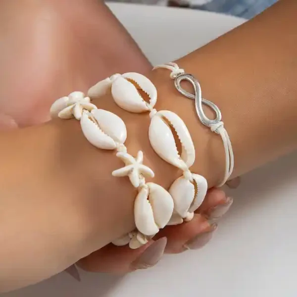 Trendy Infinity Starfish Shell Bracelet & Anklet Set White Adjustable Seashell & Starfish - Image 9