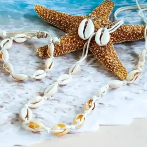 Trendy Infinity Starfish Shell Bracelet & Anklet Set White Adjustable Seashell & Starfish