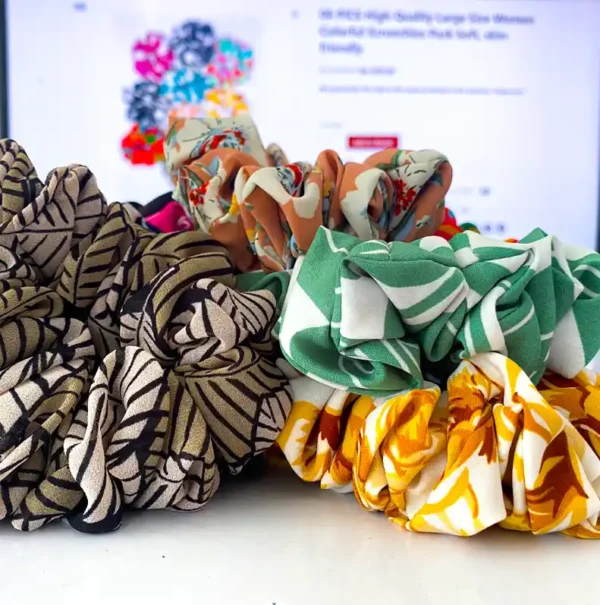 06 PICS High Quality Large Size Women Colorful Scrunchies Pack Soft, skin-friendly - Image 3