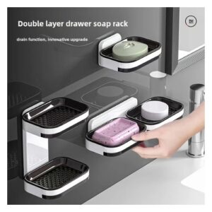 Wall Mounted Soap Box Tray Bathroom Toilet Double Layer Punch-free Soap Storage Rack