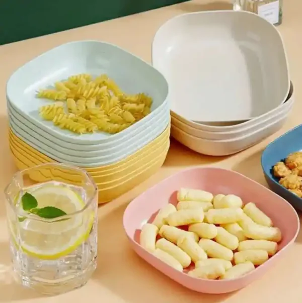 10 PCS Reusable Square Plates Set, Eco-Friendly & Unbreakable Dinner Plates with Stand - Image 10