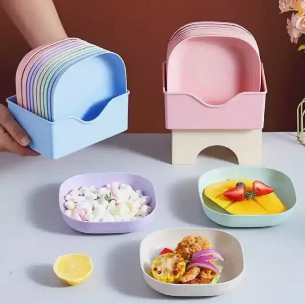 10 PCS Reusable Square Plates Set, Eco-Friendly & Unbreakable Dinner Plates with Stand - Image 9