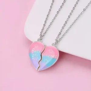 2pcs/Set Best Friends Half Heart Friendship Pendant Necklace Adjustable Chain Gift