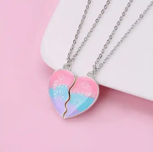 2pcs/Set Best Friends Half Heart Friendship Pendant Necklace Adjustable Chain Gift