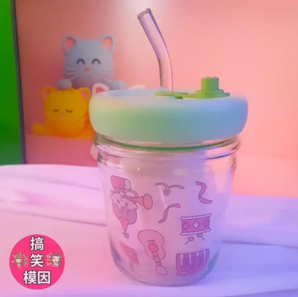 🍃Bubble Tea Leak-Resistant Adorable 350ml Clear Glass Jar with Straw - Image 2