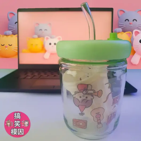 🍃Bubble Tea Leak-Resistant Adorable 350ml Clear Glass Jar with Straw - Image 6