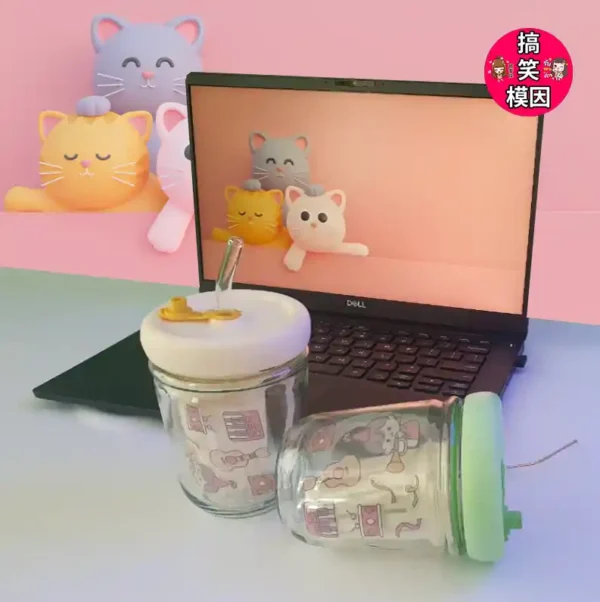 🍃Bubble Tea Leak-Resistant Adorable 350ml Clear Glass Jar with Straw - Image 3