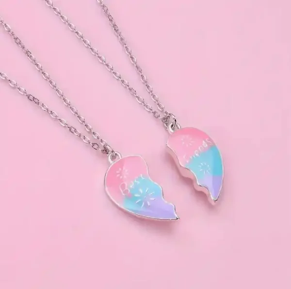 2pcs/Set Best Friends Half Heart Friendship Pendant Necklace Adjustable Chain Gift - Image 6