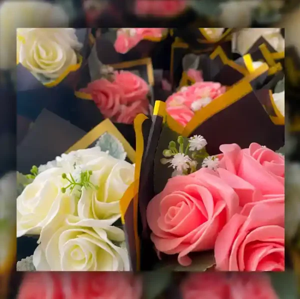 Golden Serenity: Opulent Ivory Rose Bouquet Luxurious Blossom🎀 - Image 9