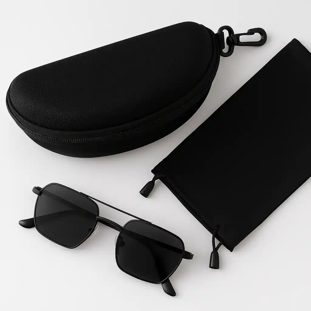 Premium Black Sunglasses with Protective Case & Pouch