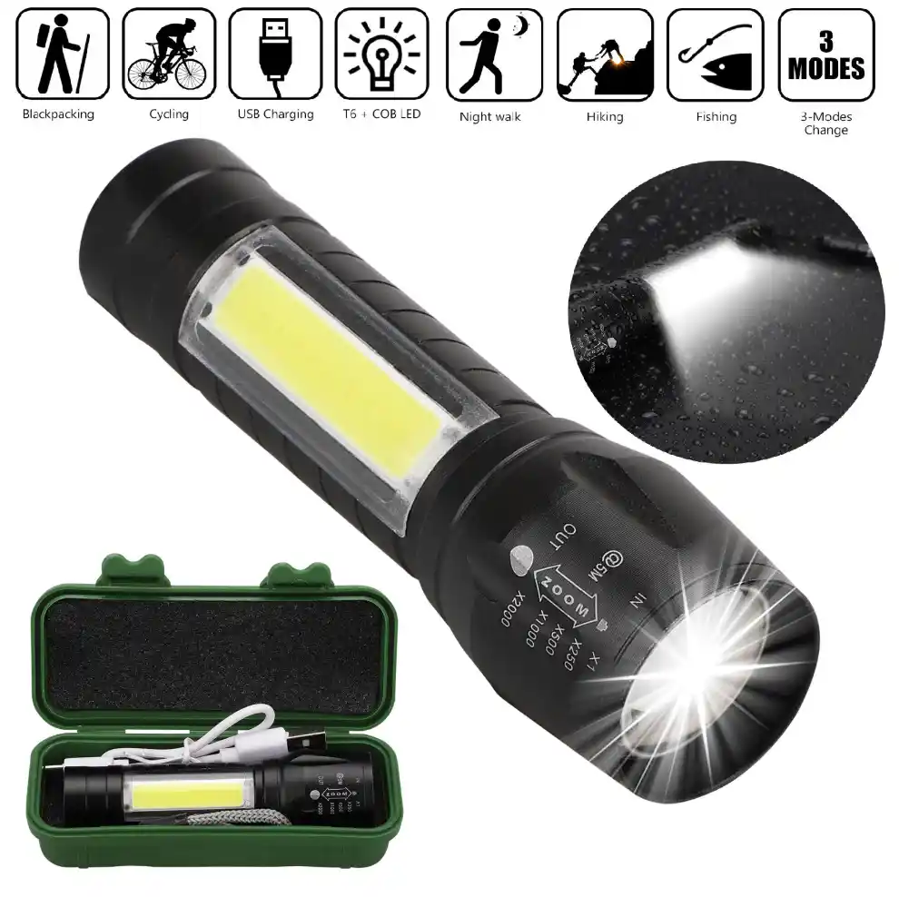 Rechargeable LED T6 Spotlight & COB Work Light Kit
