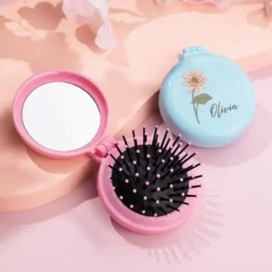 Compact Cute Folding Hair Brush and Mirror Square